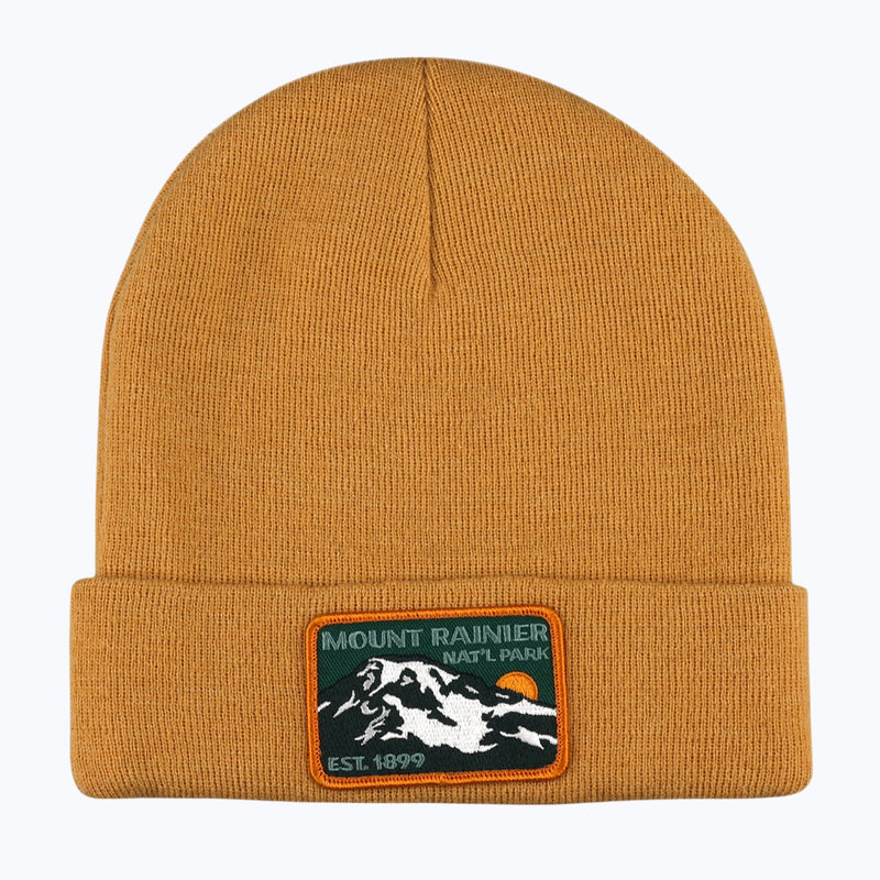 Mount Rainier Nat Park Patch Recycled Beanie - Mustard