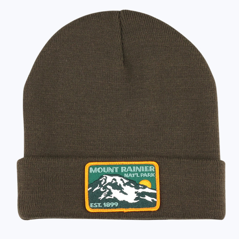 Mount Rainier Nat Park Patch Recycled Beanie - Olive