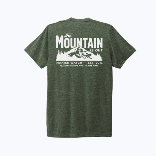 The Mountain Is Out Unisex Eco Tee - Double Sided - Heather Forest Green