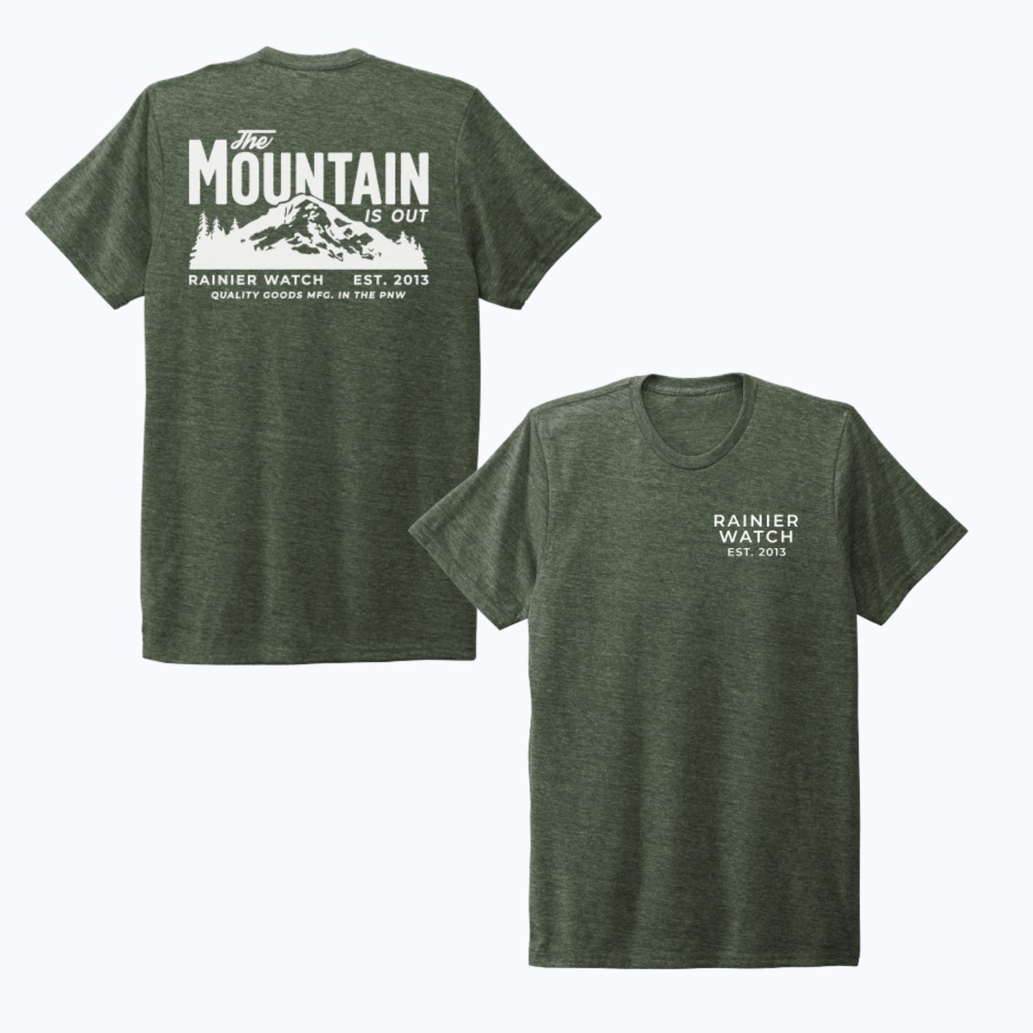 The Mountain Is Out Unisex Eco Tee - Double Sided - Heather Forest Green