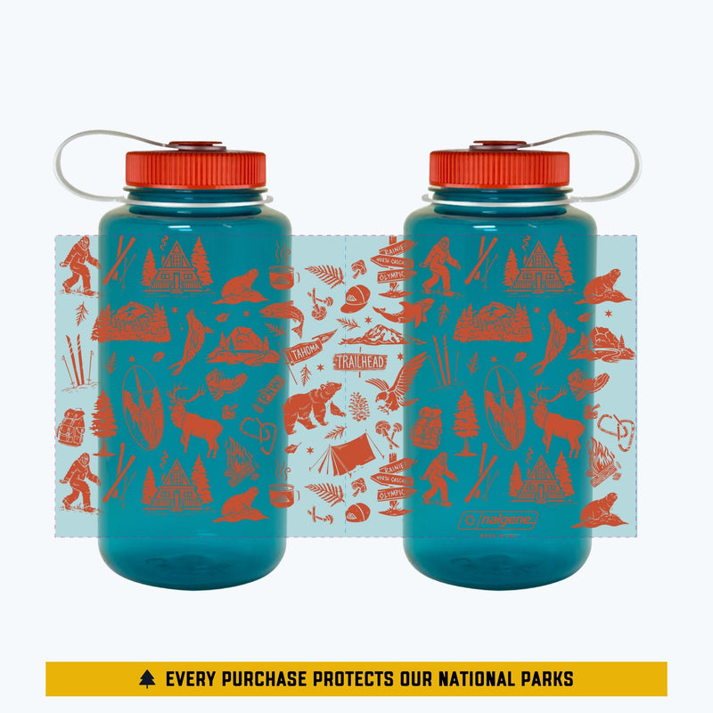 PNW Patterns 32oz Water Bottle - Fire Orange/Ocean Blue