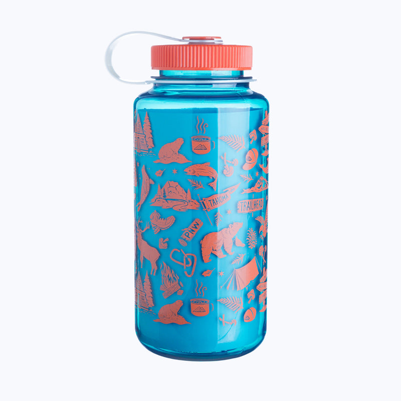 PNW Patterns 32oz Water Bottle - Fire Orange/Ocean Blue