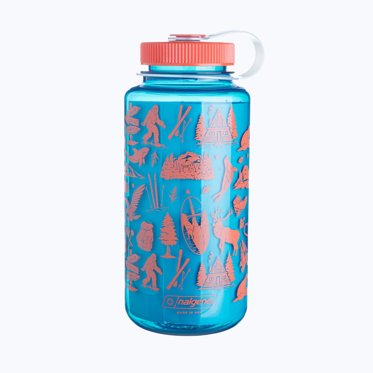 PNW Patterns 32oz Water Bottle - Fire Orange/Ocean Blue