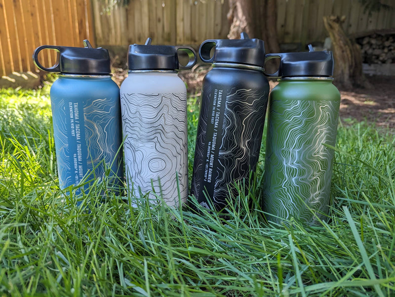 Tahoma Mount Rainier Topo Water Bottle - Laser Etched - 32oz