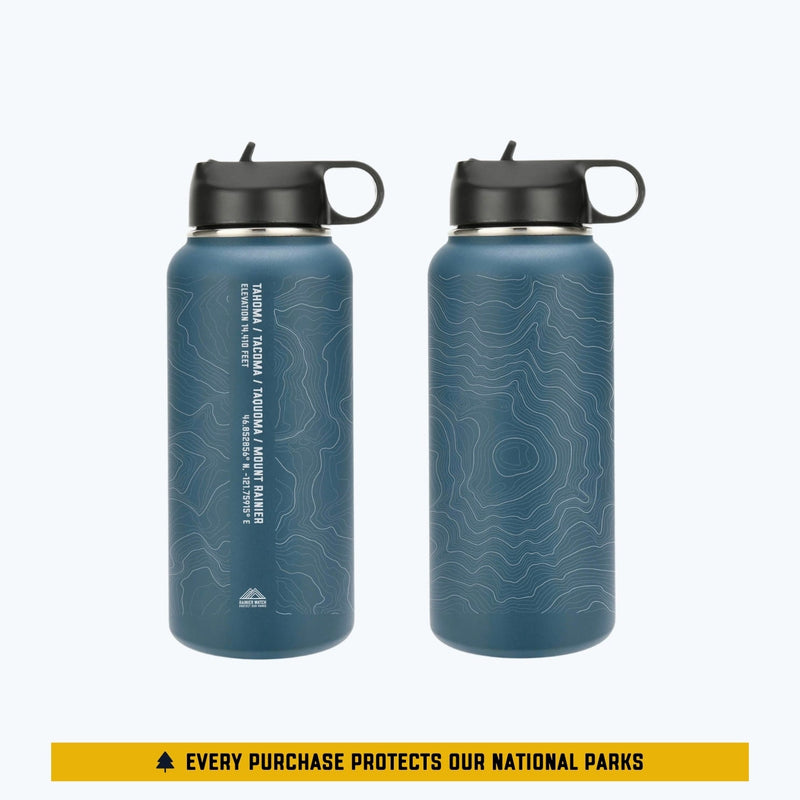 Tahoma Mount Rainier Topo Water Bottle - Laser Etched - 32oz