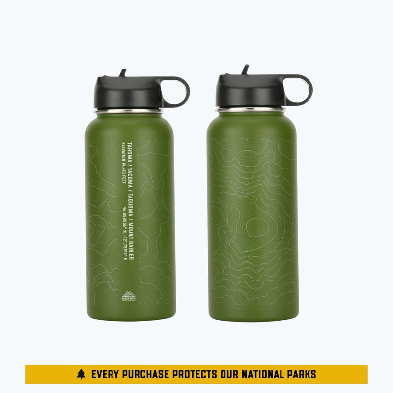 Tahoma Mount Rainier Topo Water Bottle - Laser Etched - 32oz