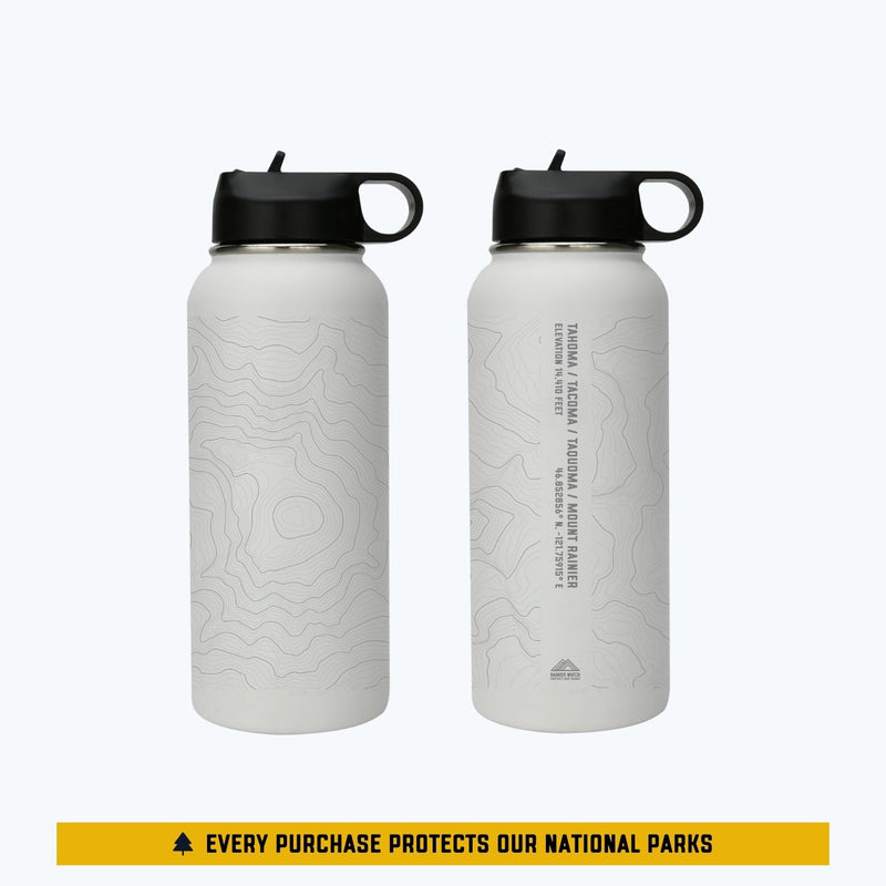 Tahoma Mount Rainier Topo Water Bottle - Laser Etched - 32oz