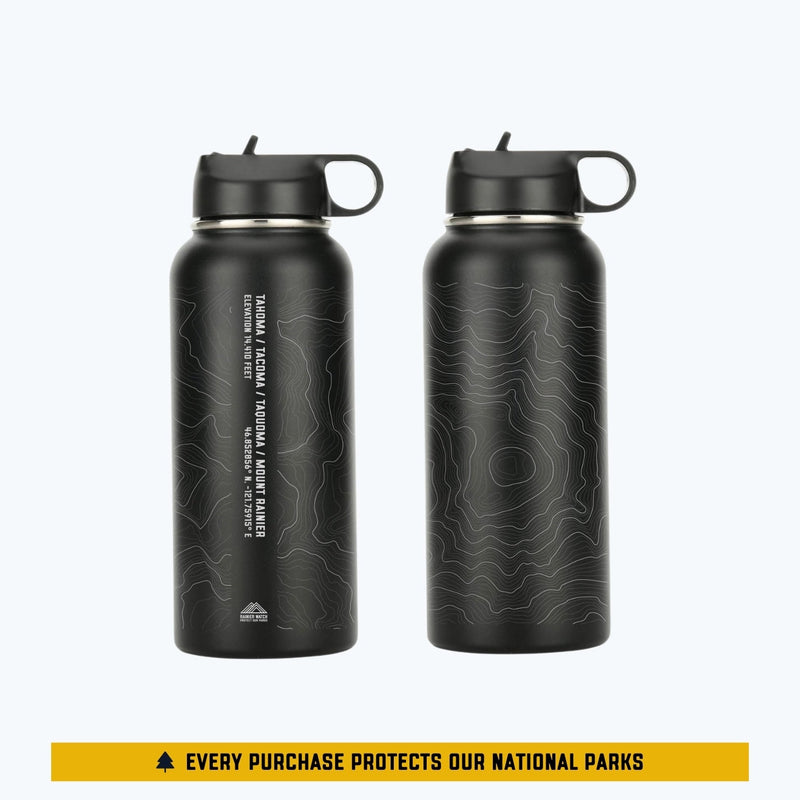 Tahoma Mount Rainier Topo Water Bottle - Laser Etched - 32oz
