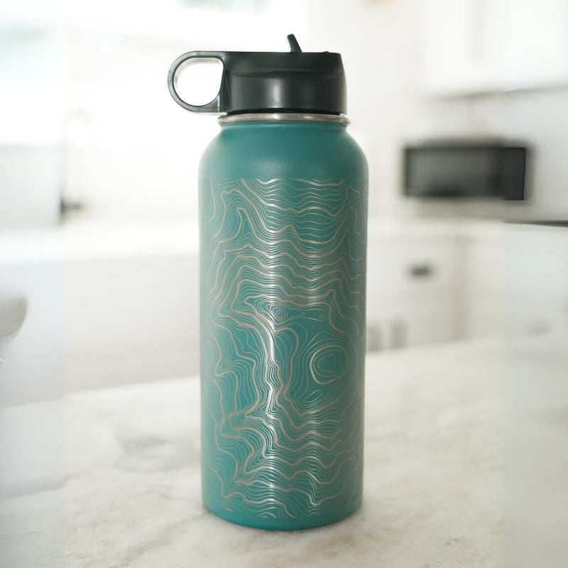 Tahoma Mount Rainier Topo Water Bottle - Laser Etched - 32oz