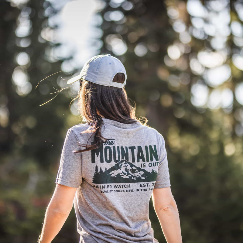 The Mountain Is Out Unisex Eco Tee - Double Sided - Heather Gray