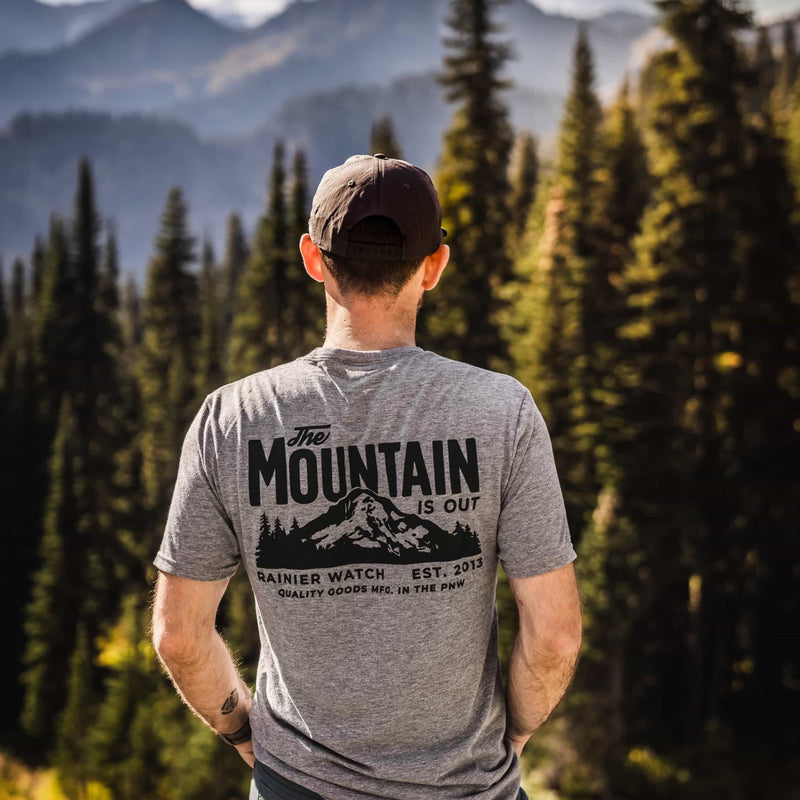 The Mountain Is Out Unisex Eco Tee - Double Sided - Heather Gray