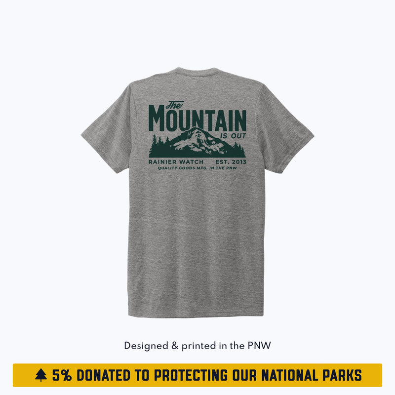 The Mountain Is Out Unisex Eco Tee - Double Sided - Heather Gray