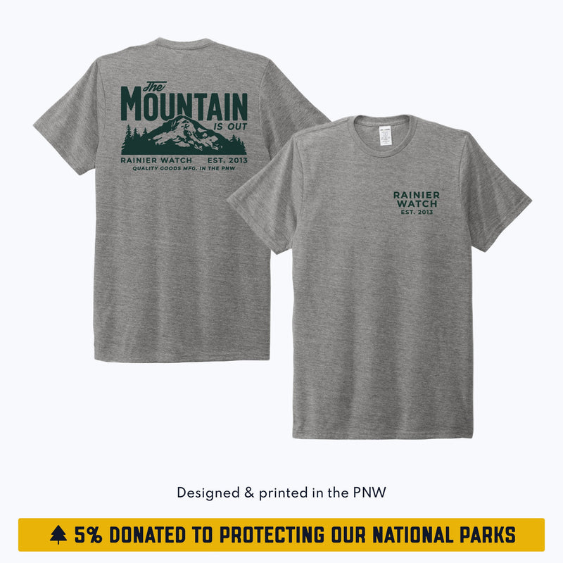 The Mountain Is Out Unisex Eco Tee - Double Sided - Heather Gray