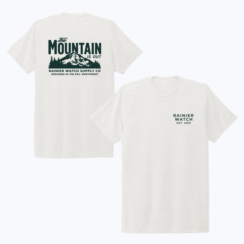 The Mountain Is Out Unisex Eco Tee - Double Sided - White
