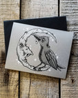Screen printed greeting card of a raven and the moon by Nicole Thompson aka Nicole Gress