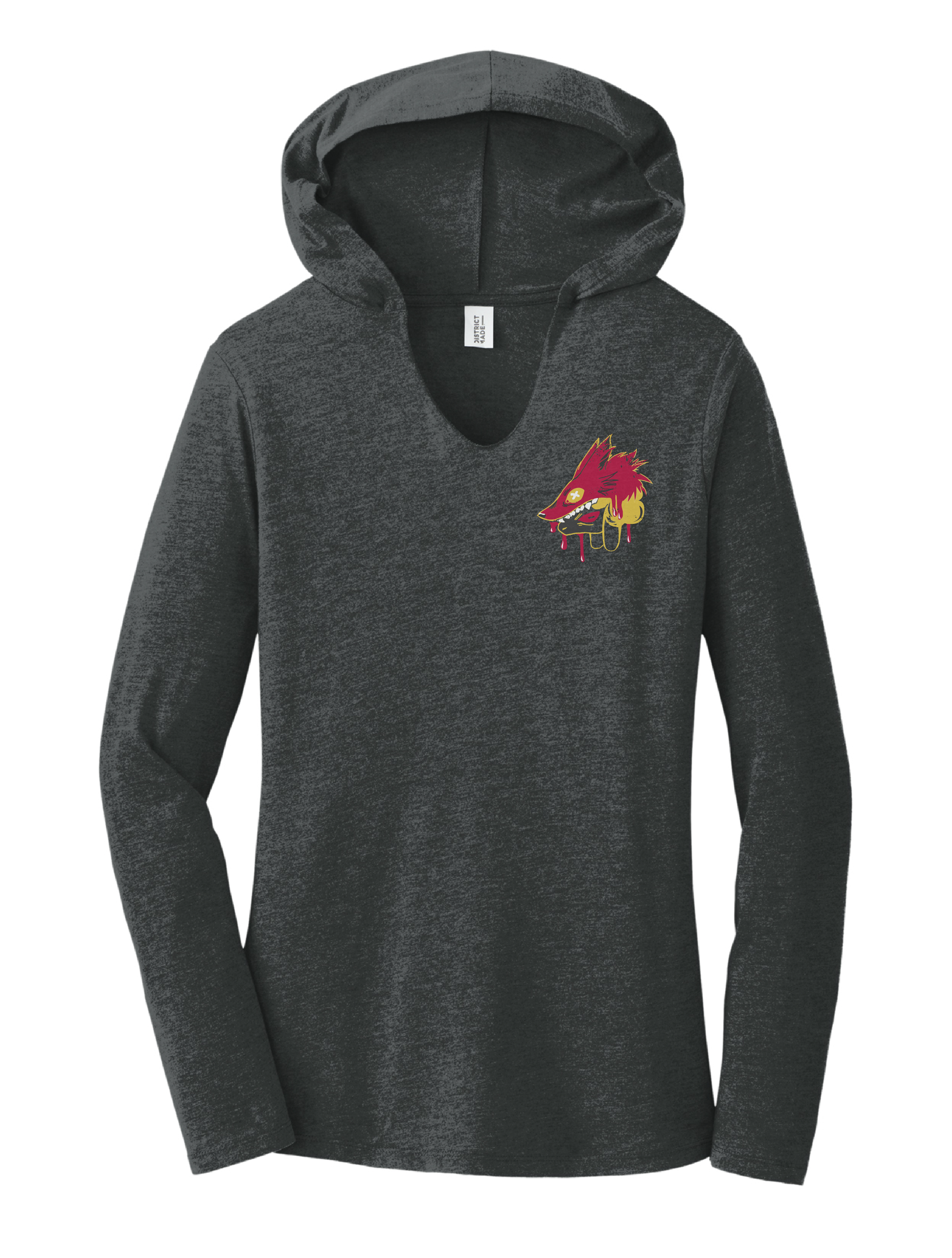 Heather black hoodie with red wolf and yellow sheep